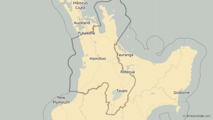 A map of Waikato, Neuseeland, showing the path of the 31. Mär 2090 Partielle Sonnenfinsternis