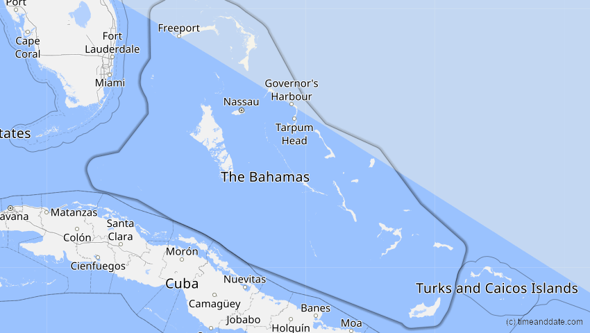 A map of Bahamas, showing the path of the 23. Sep 2090 Totale Sonnenfinsternis