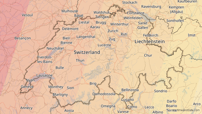 A map of Schweiz, showing the path of the 23. Sep 2090 Totale Sonnenfinsternis