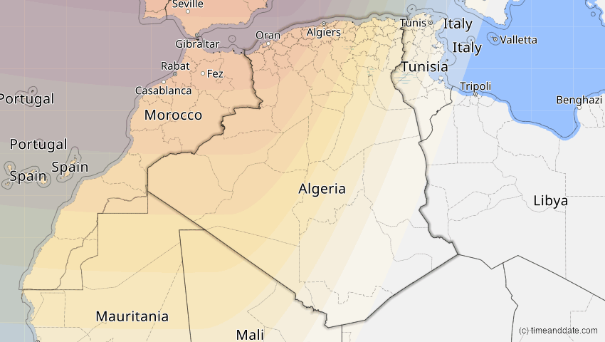 A map of Algerien, showing the path of the 23. Sep 2090 Totale Sonnenfinsternis