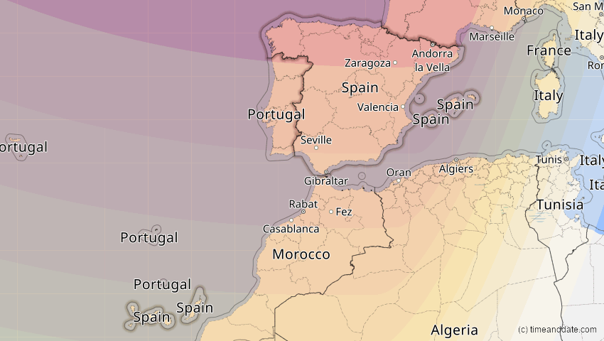 A map of Spanien, showing the path of the 23. Sep 2090 Totale Sonnenfinsternis