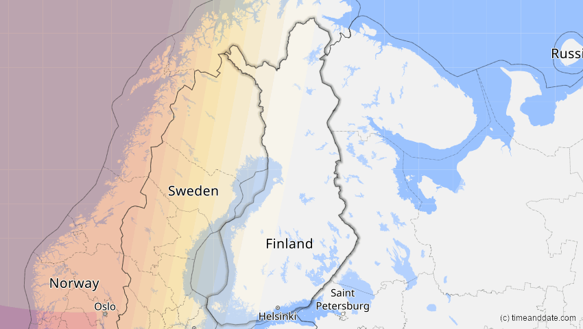 A map of Finnland, showing the path of the 23. Sep 2090 Totale Sonnenfinsternis