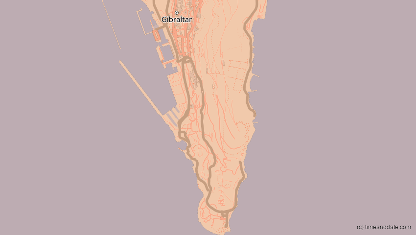 A map of Gibraltar, showing the path of the 23. Sep 2090 Totale Sonnenfinsternis