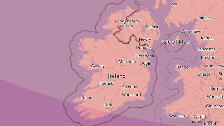 A map of Irland, showing the path of the 23. Sep 2090 Totale Sonnenfinsternis