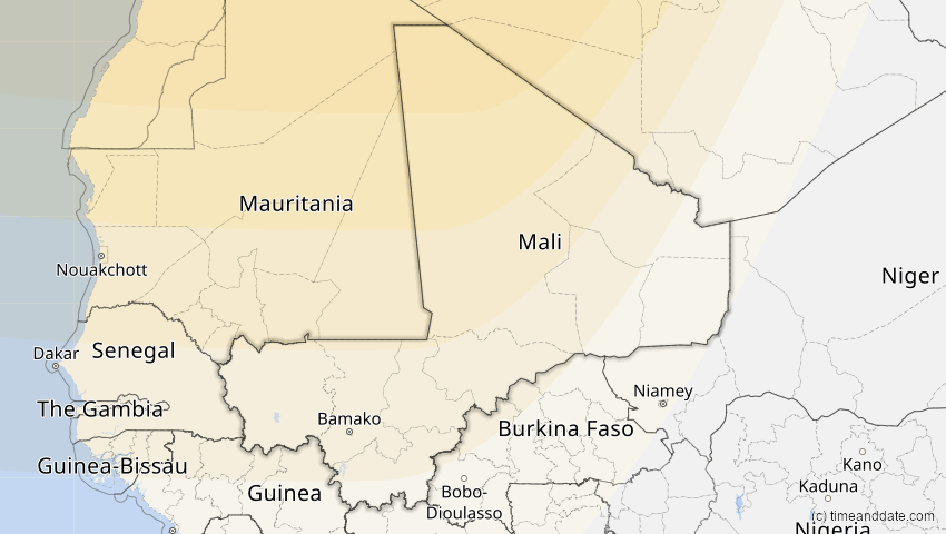 A map of Mali, showing the path of the 23. Sep 2090 Totale Sonnenfinsternis
