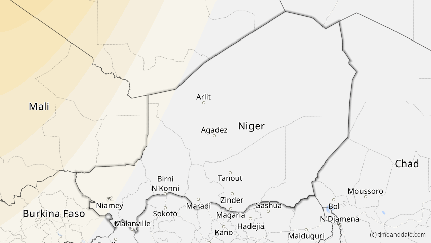 A map of Niger, showing the path of the 23. Sep 2090 Totale Sonnenfinsternis