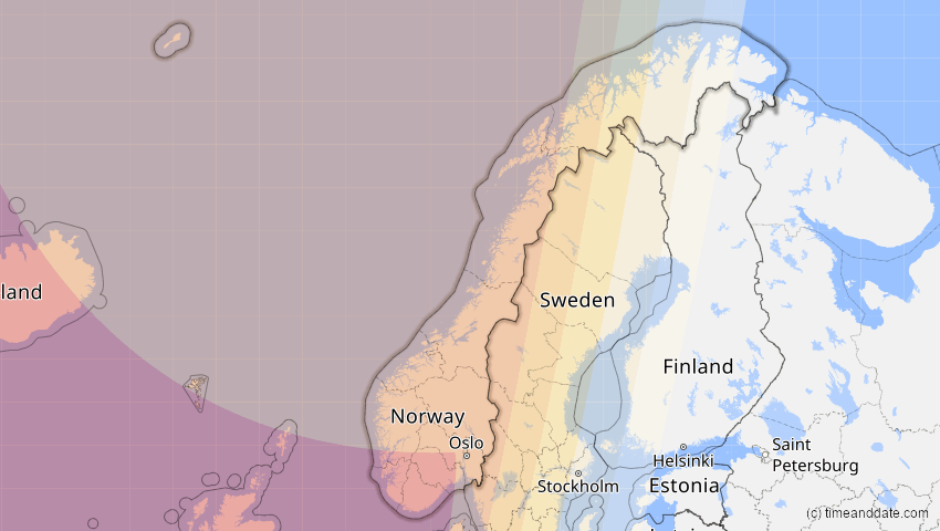 A map of Norwegen, showing the path of the 23. Sep 2090 Totale Sonnenfinsternis