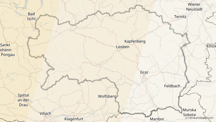 A map of Steiermark, Österreich, showing the path of the 23. Sep 2090 Totale Sonnenfinsternis