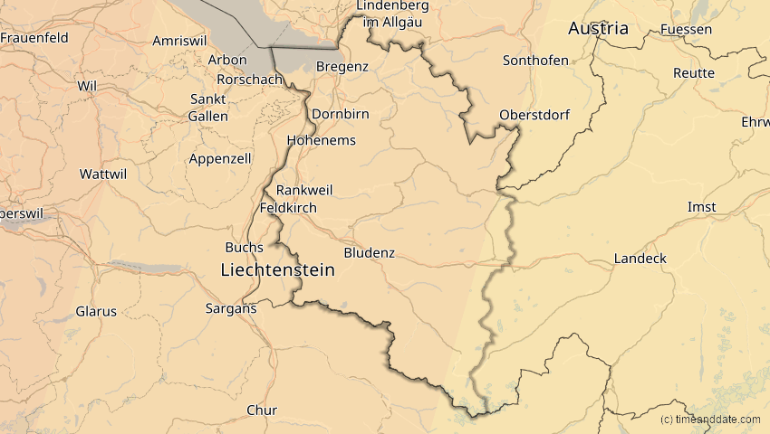 A map of Vorarlberg, Österreich, showing the path of the 23. Sep 2090 Totale Sonnenfinsternis