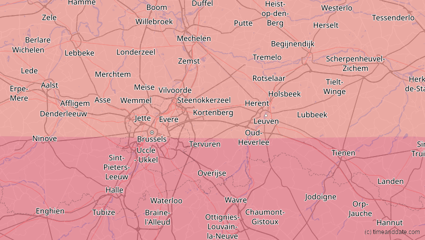 A map of Flämisch-Brabant, Belgien, showing the path of the 23. Sep 2090 Totale Sonnenfinsternis