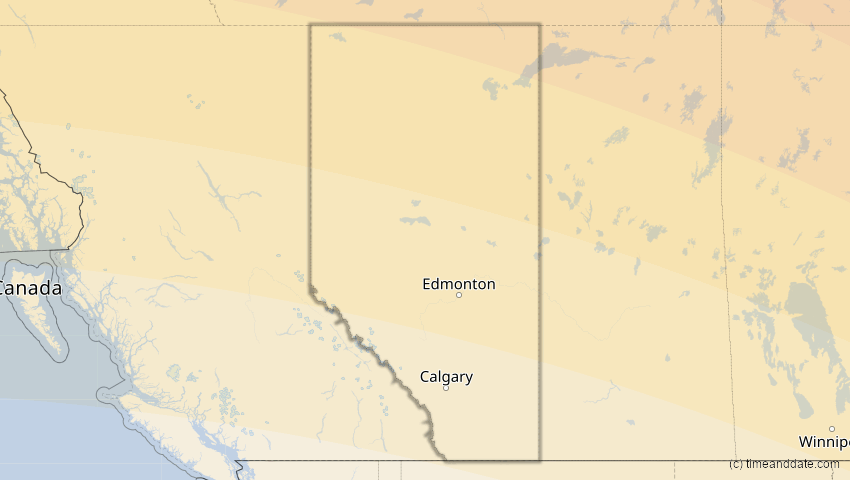 A map of Alberta, Kanada, showing the path of the 23. Sep 2090 Totale Sonnenfinsternis