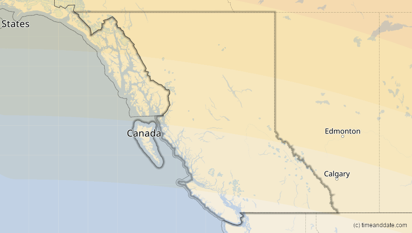 A map of British Columbia, Kanada, showing the path of the 23. Sep 2090 Totale Sonnenfinsternis