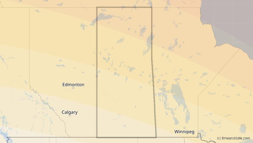 A map of Saskatchewan, Kanada, showing the path of the 23. Sep 2090 Totale Sonnenfinsternis