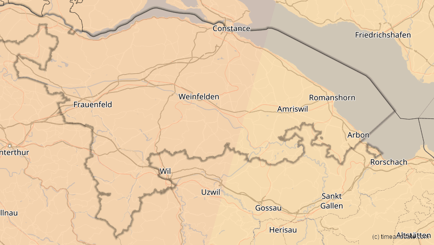 A map of Thurgau, Schweiz, showing the path of the 23. Sep 2090 Totale Sonnenfinsternis