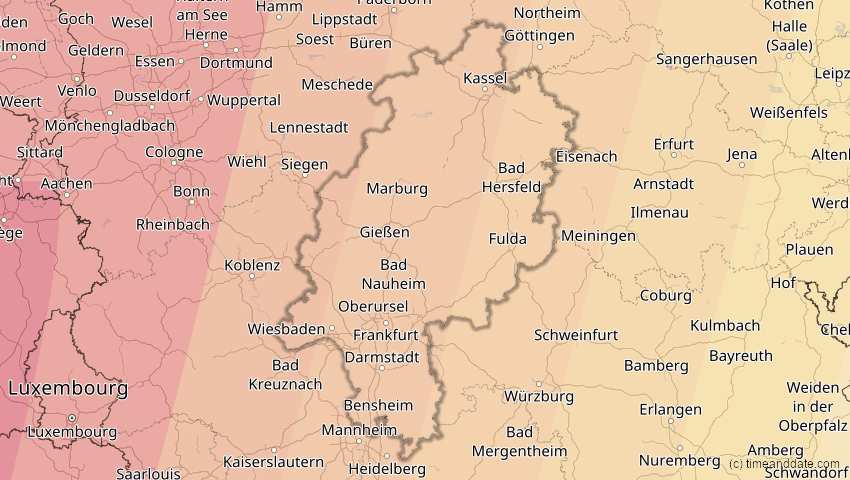 A map of Hessen, Deutschland, showing the path of the 23. Sep 2090 Totale Sonnenfinsternis
