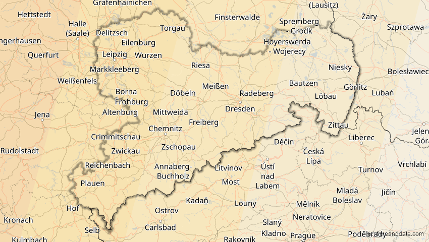 A map of Sachsen, Deutschland, showing the path of the 23. Sep 2090 Totale Sonnenfinsternis
