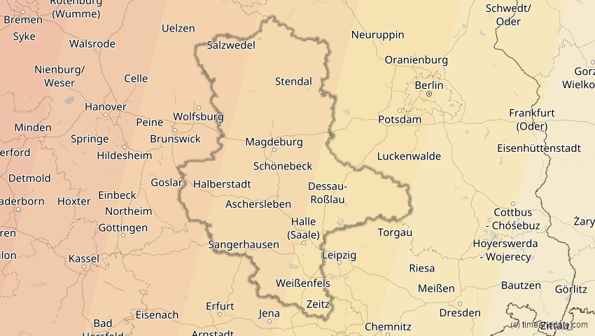 A map of Sachsen-Anhalt, Deutschland, showing the path of the 23. Sep 2090 Totale Sonnenfinsternis