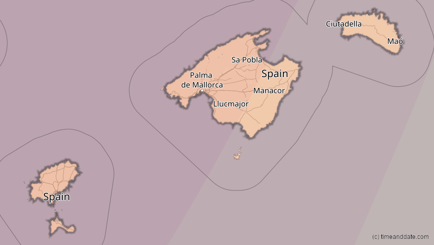 A map of Balearische Inseln, Spanien, showing the path of the 23. Sep 2090 Totale Sonnenfinsternis
