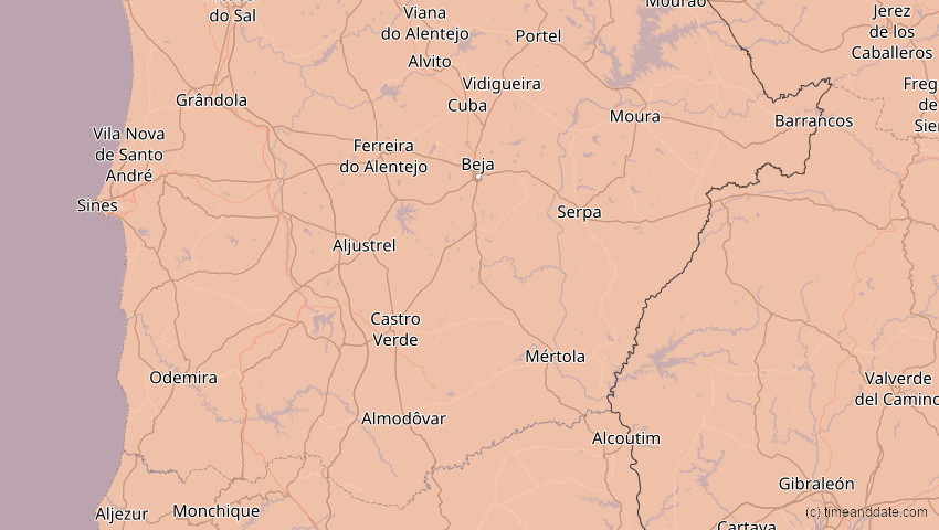A map of Beja, Portugal, showing the path of the 23. Sep 2090 Totale Sonnenfinsternis