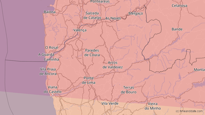 A map of Viana do Castelo, Portugal, showing the path of the 23. Sep 2090 Totale Sonnenfinsternis