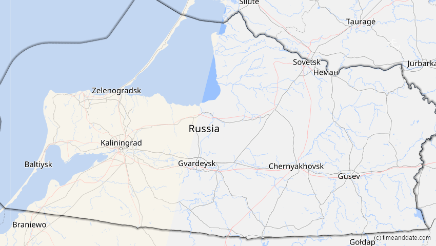 A map of Kaliningrad, Russland, showing the path of the 23. Sep 2090 Totale Sonnenfinsternis