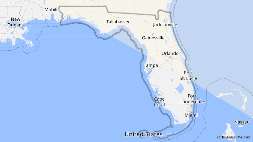A map of Florida, USA, showing the path of the 23. Sep 2090 Totale Sonnenfinsternis