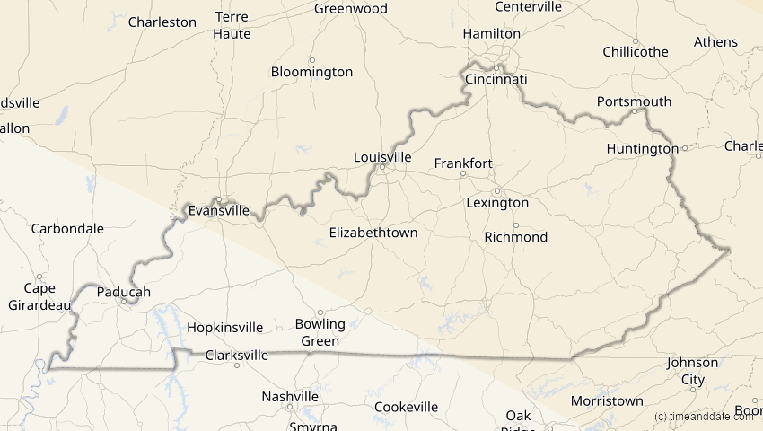 A map of Kentucky, USA, showing the path of the 23. Sep 2090 Totale Sonnenfinsternis