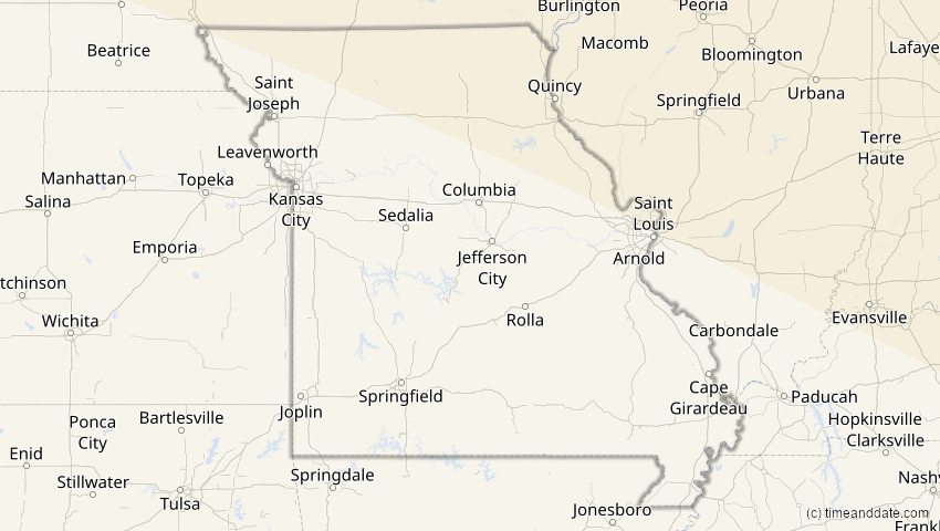 A map of Missouri, USA, showing the path of the 23. Sep 2090 Totale Sonnenfinsternis