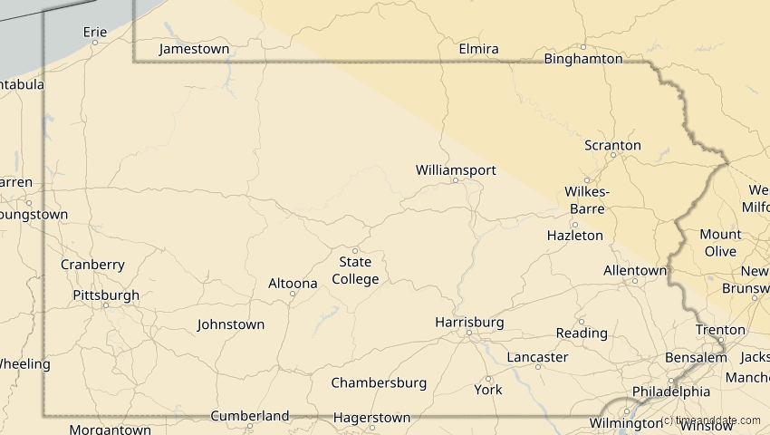 A map of Pennsylvania, USA, showing the path of the 23. Sep 2090 Totale Sonnenfinsternis