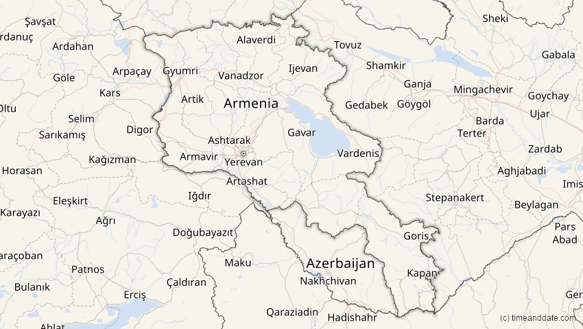 A map of Armenien, showing the path of the 18. Feb 2091 Partielle Sonnenfinsternis