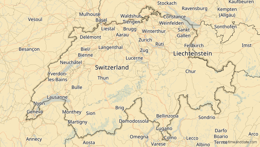 A map of Schweiz, showing the path of the 18. Feb 2091 Partielle Sonnenfinsternis