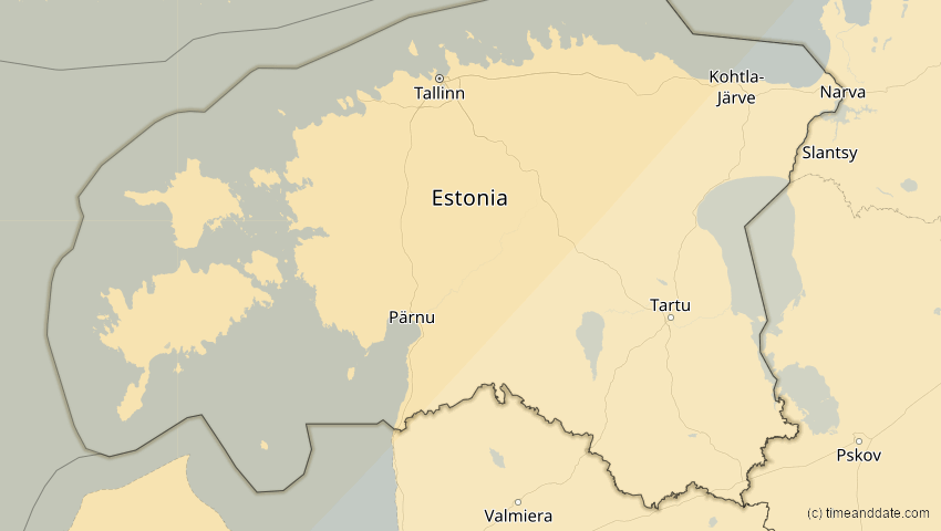 A map of Estland, showing the path of the 18. Feb 2091 Partielle Sonnenfinsternis