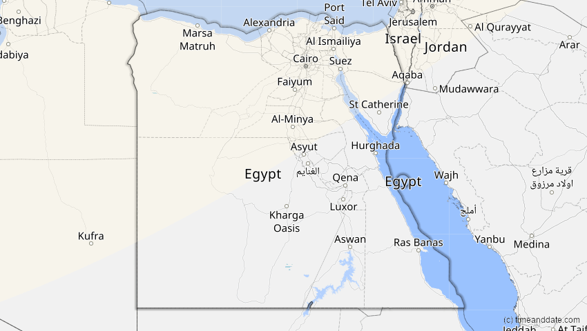 A map of Ägypten, showing the path of the 18. Feb 2091 Partielle Sonnenfinsternis