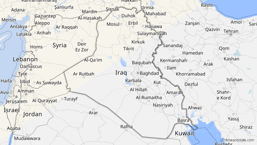 A map of Irak, showing the path of the 18. Feb 2091 Partielle Sonnenfinsternis