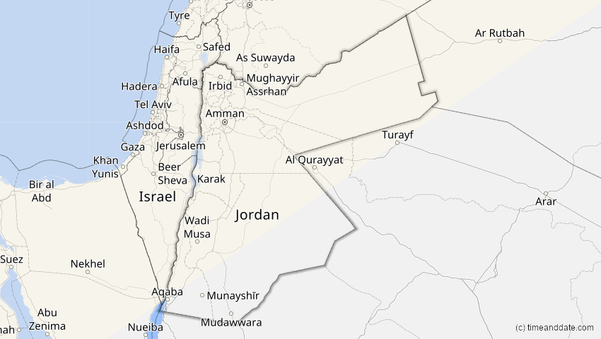 A map of Jordanien, showing the path of the 18. Feb 2091 Partielle Sonnenfinsternis