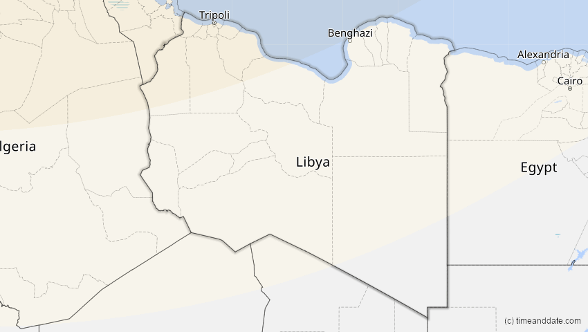 A map of Libyen, showing the path of the 18. Feb 2091 Partielle Sonnenfinsternis