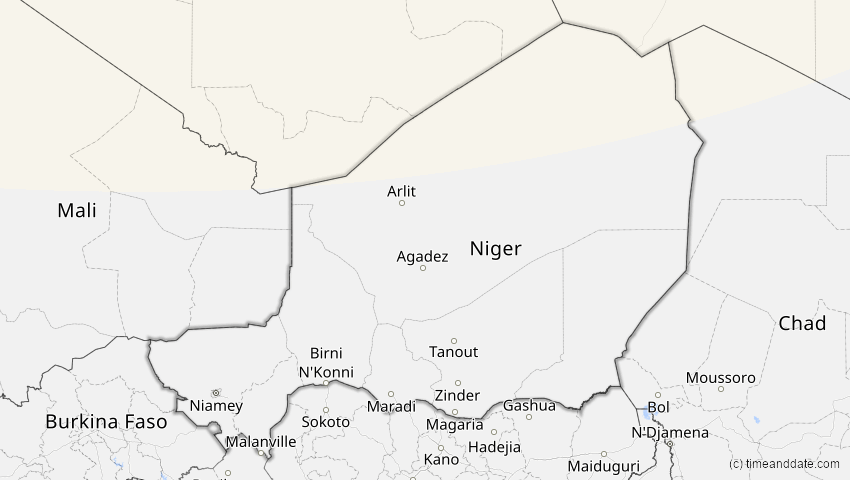 A map of Niger, showing the path of the 18. Feb 2091 Partielle Sonnenfinsternis