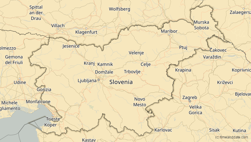 A map of Slowenien, showing the path of the 18. Feb 2091 Partielle Sonnenfinsternis
