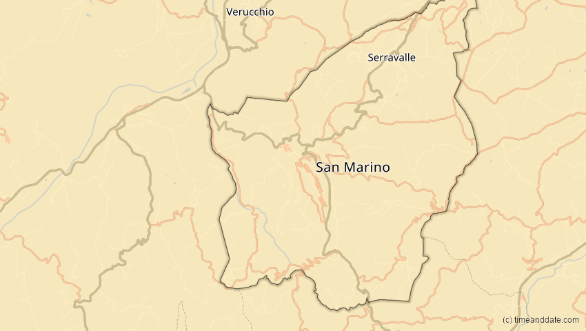 A map of San Marino, showing the path of the 18. Feb 2091 Partielle Sonnenfinsternis