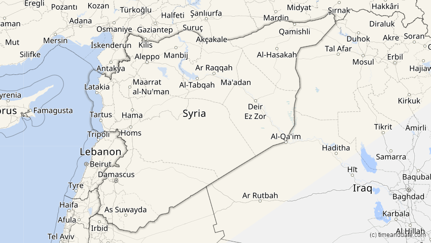 A map of Syrien, showing the path of the 18. Feb 2091 Partielle Sonnenfinsternis