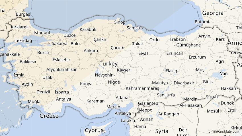 A map of Türkei, showing the path of the 18. Feb 2091 Partielle Sonnenfinsternis