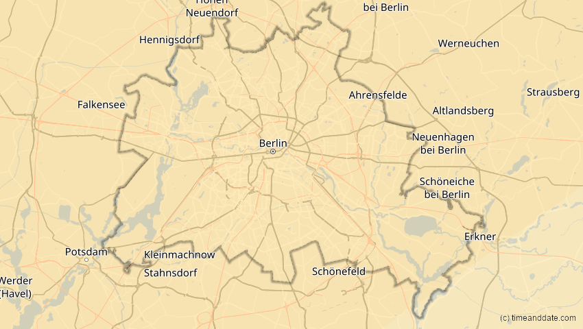 A map of Berlin, Deutschland, showing the path of the 18. Feb 2091 Partielle Sonnenfinsternis