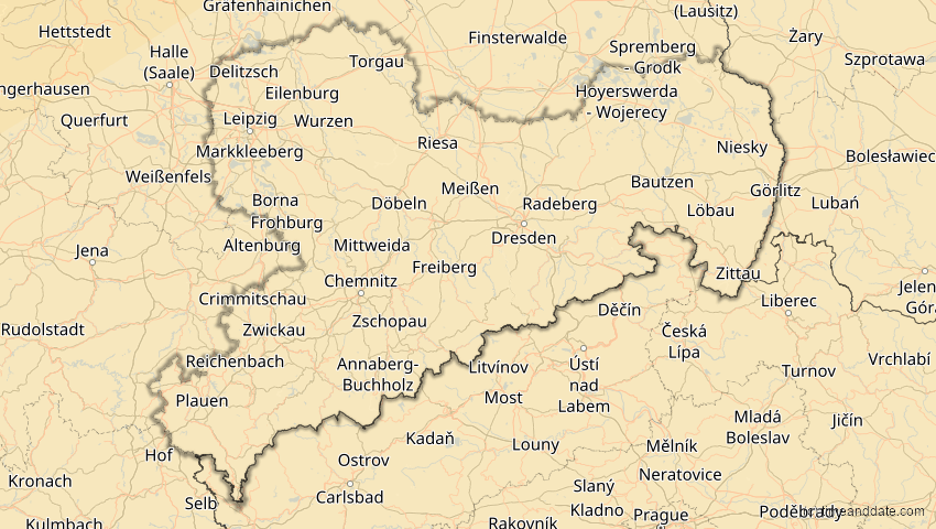 A map of Sachsen, Deutschland, showing the path of the 18. Feb 2091 Partielle Sonnenfinsternis