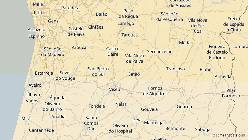 A map of Viseu, Portugal, showing the path of the 18. Feb 2091 Partielle Sonnenfinsternis