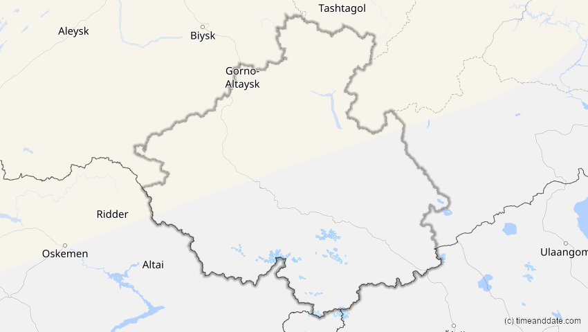 A map of Altai, Russland, showing the path of the 18. Feb 2091 Partielle Sonnenfinsternis