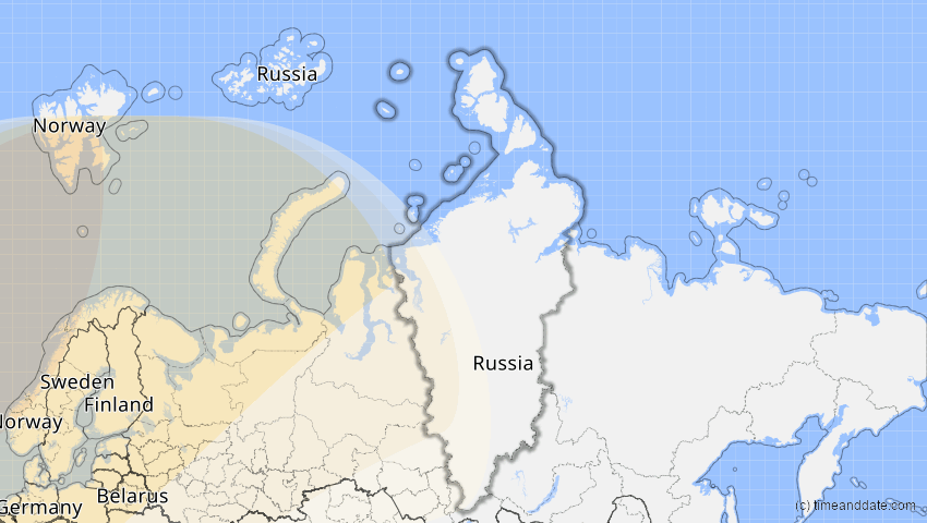 A map of Krasnojarsk, Russland, showing the path of the 18. Feb 2091 Partielle Sonnenfinsternis