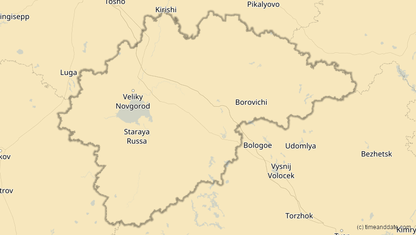 A map of Nowgorod, Russland, showing the path of the 18. Feb 2091 Partielle Sonnenfinsternis