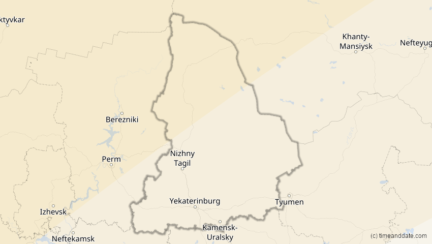 A map of Swerdlowsk, Russland, showing the path of the 18. Feb 2091 Partielle Sonnenfinsternis