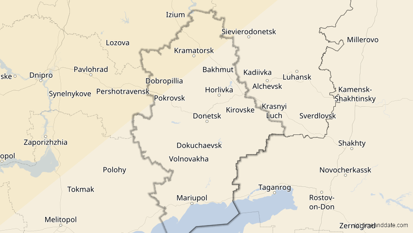 A map of Donezk, Ukraine, showing the path of the 18. Feb 2091 Partielle Sonnenfinsternis