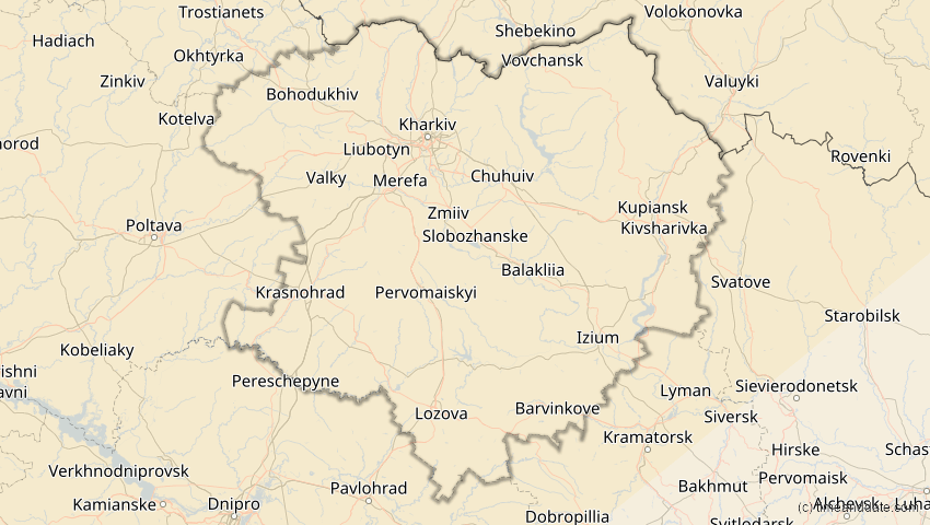 A map of Charkiw, Ukraine, showing the path of the 18. Feb 2091 Partielle Sonnenfinsternis